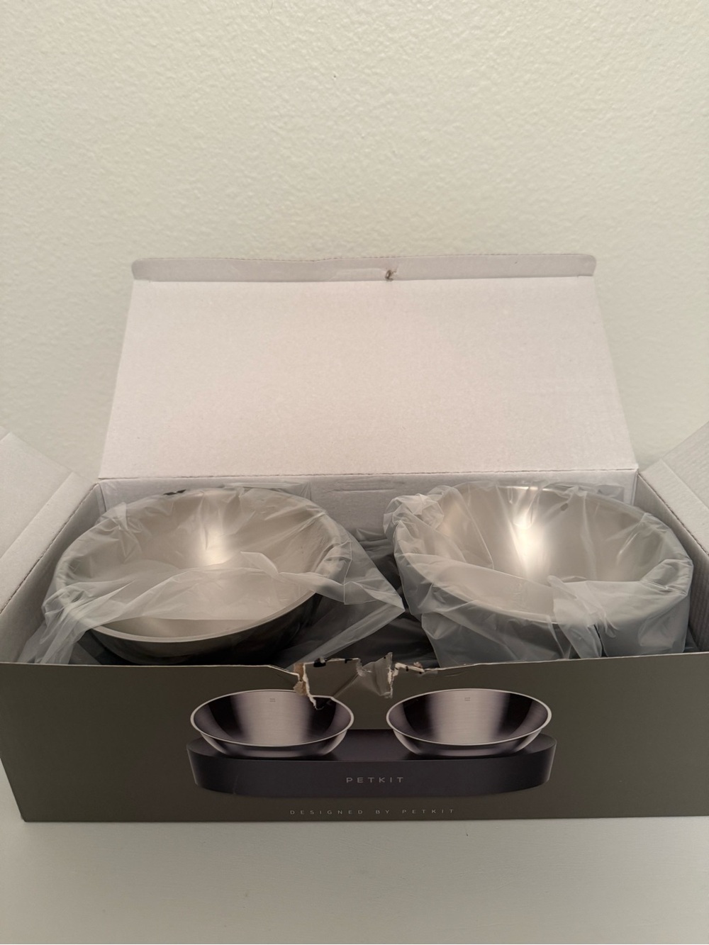 PETKIT Stainless Steel Double Pet Bowl Set - Silver New In Box